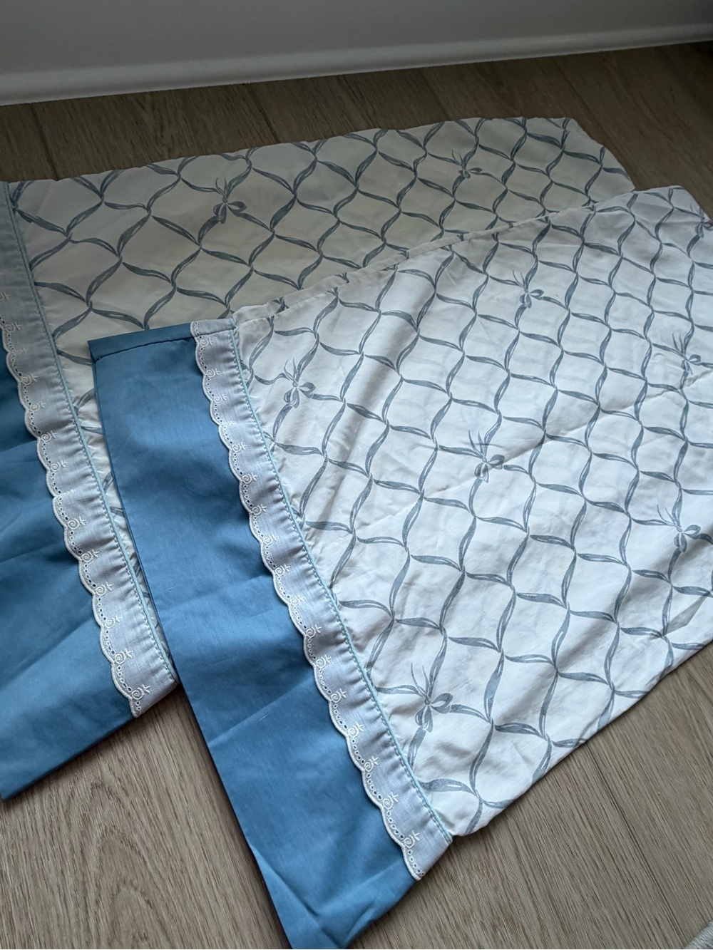 Blue and White Decorative Pillowcases with Lace Trim